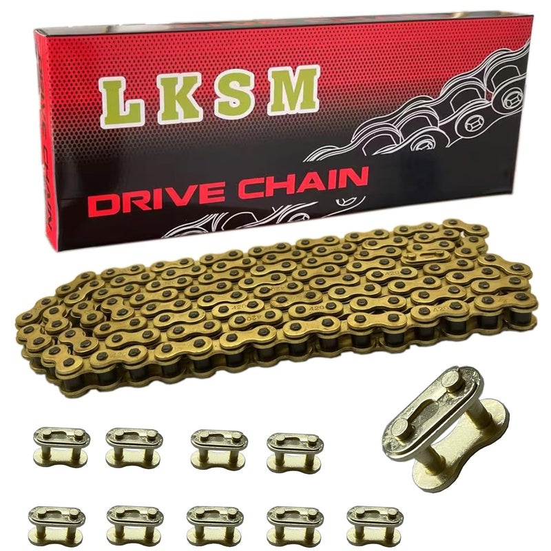 LUSM 420 Motorcycle Chain Gold 132 Link Standard Roller Chain with 10 Connecting Master Link for 100cc 110cc 125cc Dirt Pit Bike ATV Quad Go Kart Mini Bike Scooter - Image 1